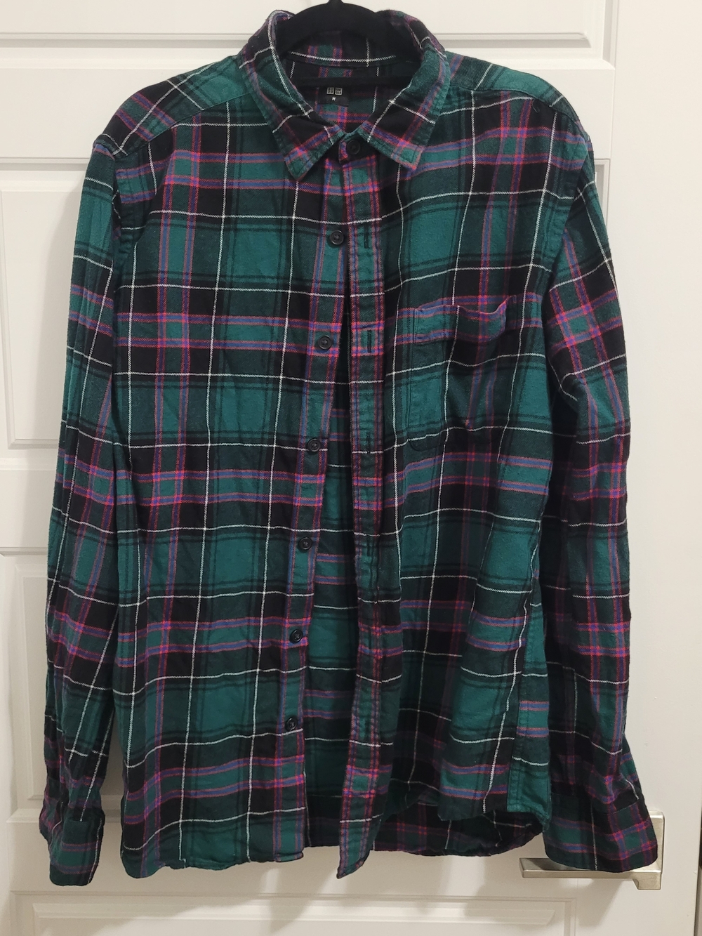Uniqlo Teal and Pink Plaid Button-Down Shirt
